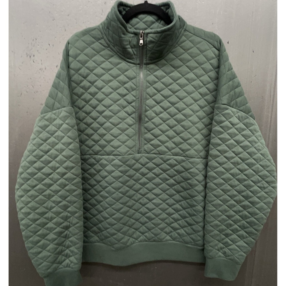 Eddie Bauer Quilted Pullover Jacket Women XXL Green Half Zip Pockets Gorpcore